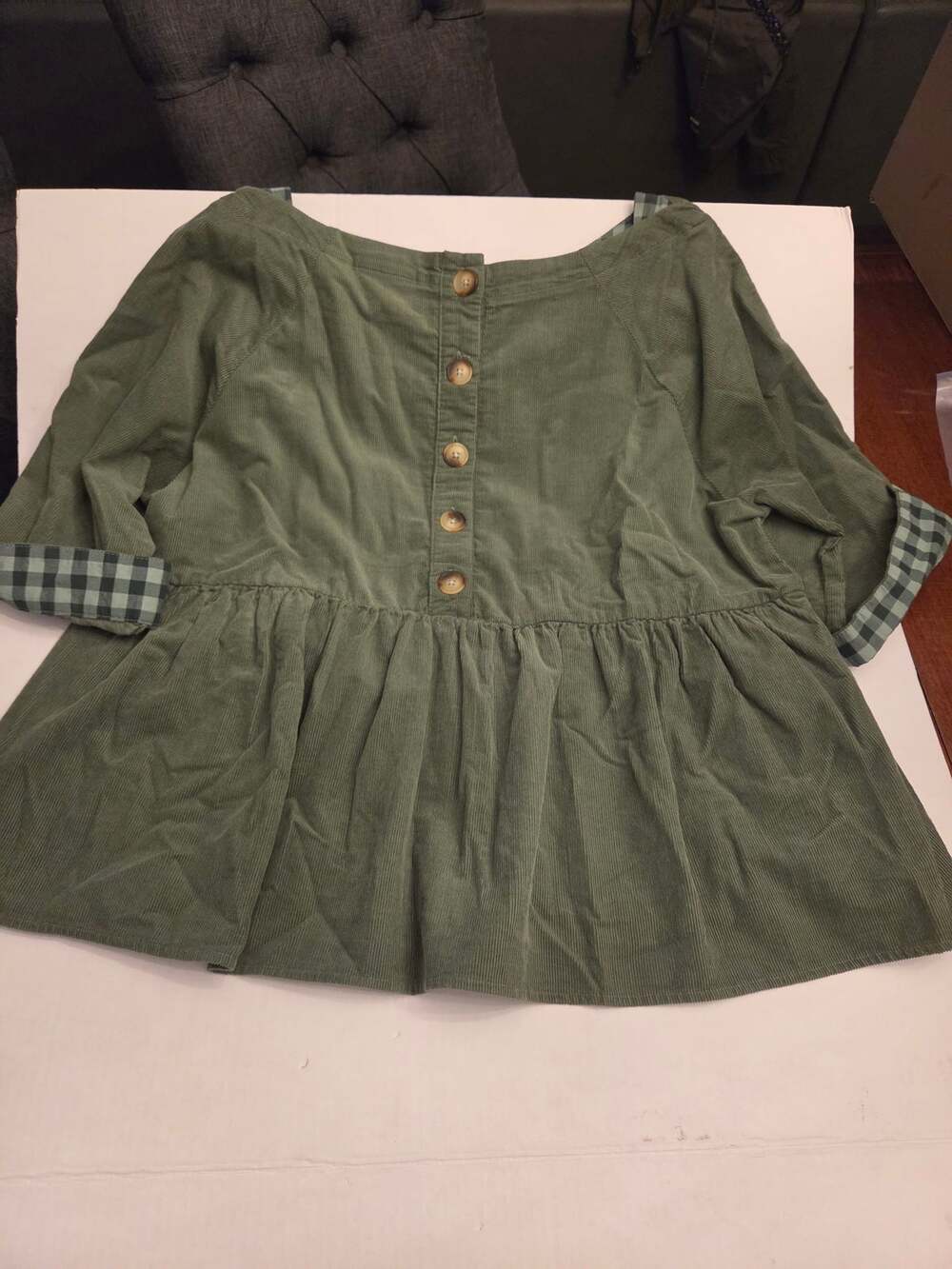 Maeve "Maria" green corduroy babydoll top By Anthropology